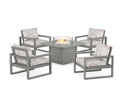POLYWOOD® EDGE Sectional 5-Piece Deep Seating Set with Fire Pit Table in Slate Grey / Leaf Dune Burlap