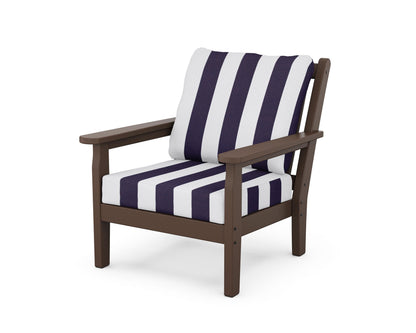 POLYWOOD® Chippendale Deep Seating Chair in Mahogany / Cabana Stripe Navy
