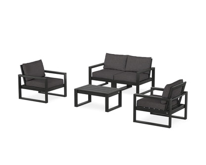 POLYWOOD® EDGE Sectional 4-Piece Deep Seating Set with Loveseat in Black / Ash Charcoal
