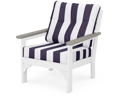 POLYWOOD® Vineyard Deep Seating Chair in White / Driftwood / Cabana Stripe Navy