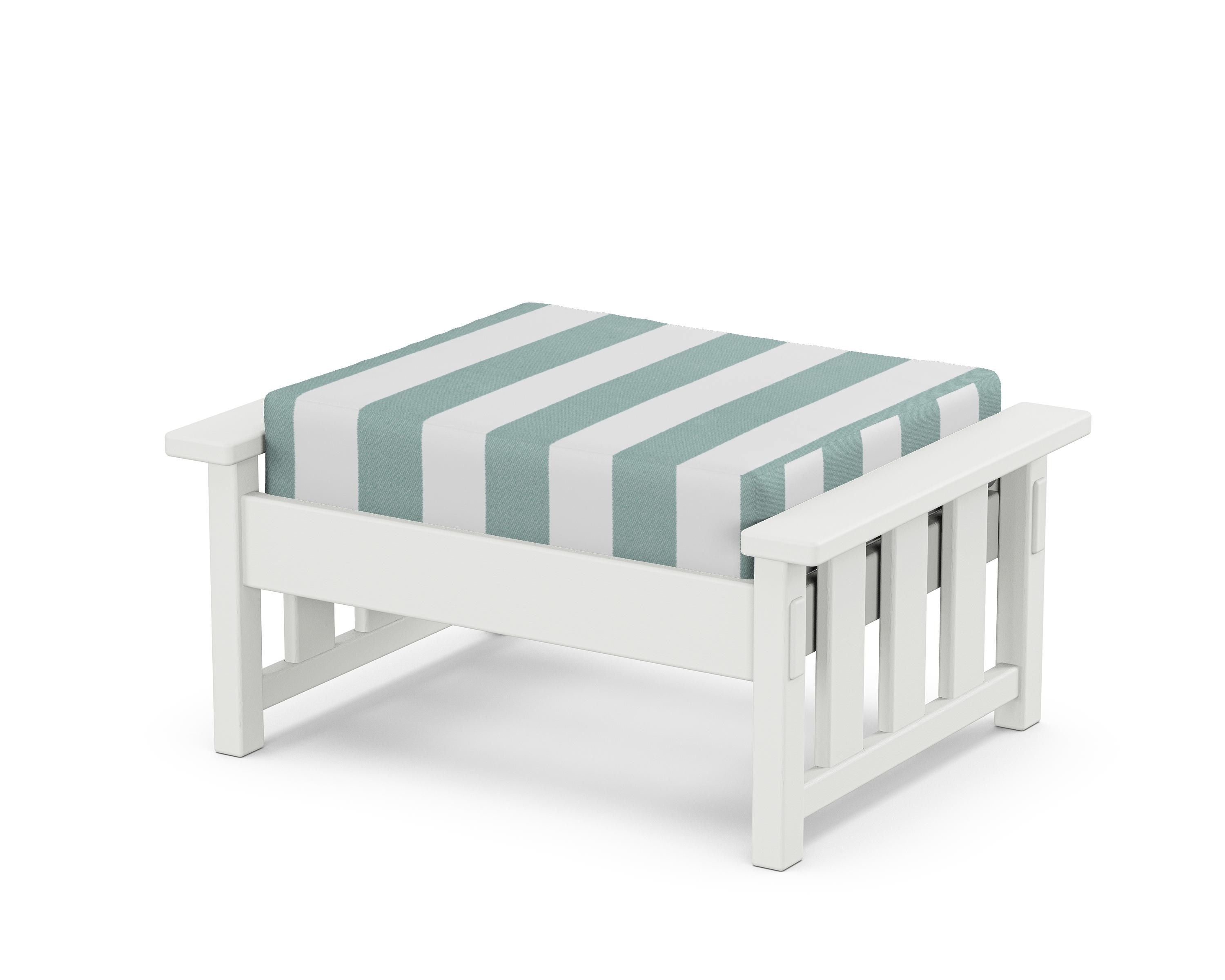 Martha Stewart by POLYWOOD® Acadia Deep Seating Ottoman in White / Cabana Stripe Glacier Spa