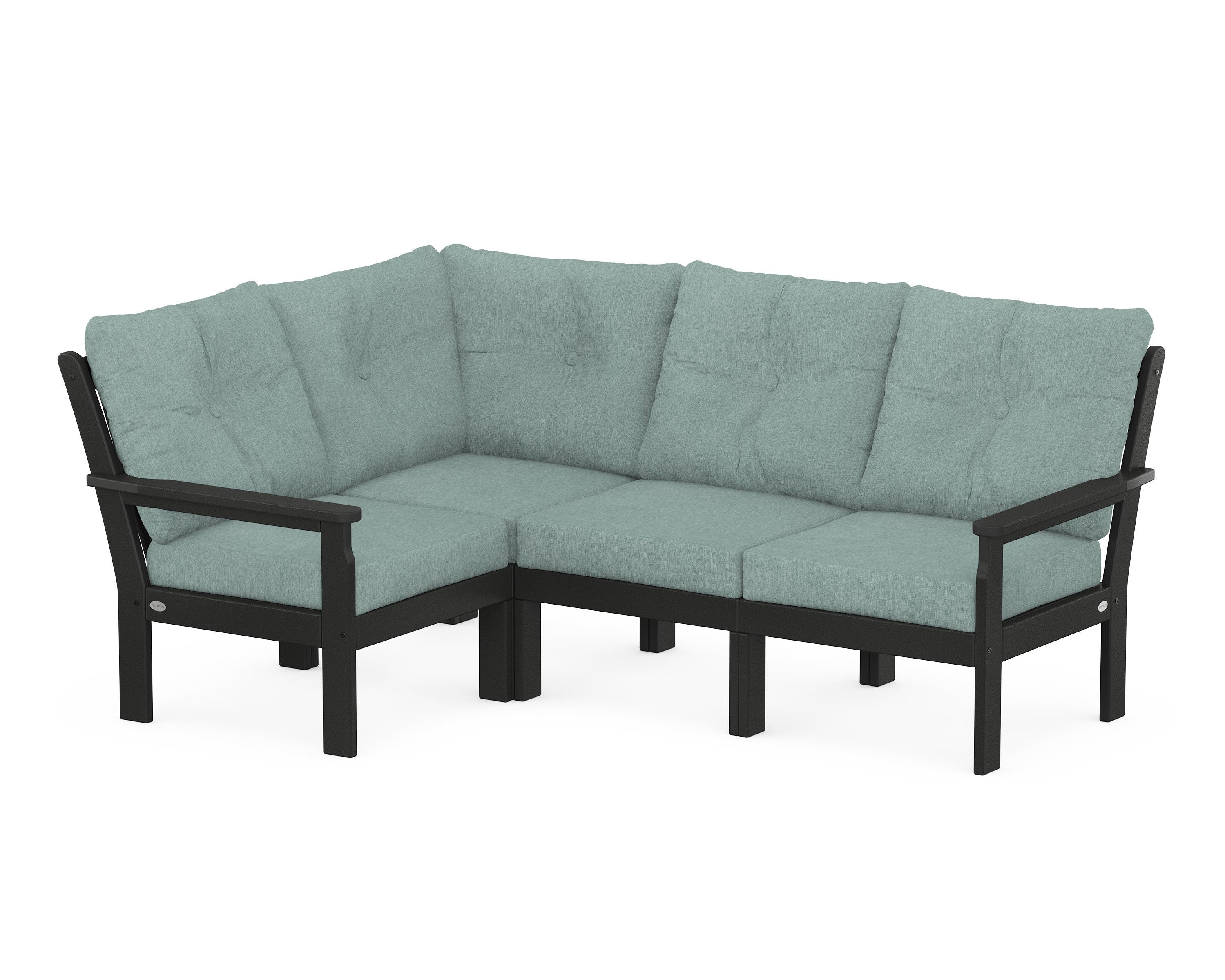 POLYWOOD® Vineyard 4-Piece Sectional in Black / Glacier Spa