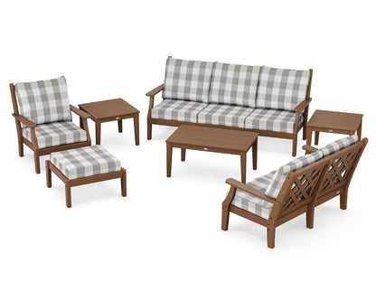 Country Living Wovendale 7-Piece Deep Seating Set in Teak / Buffalo Plaid Grey Mist