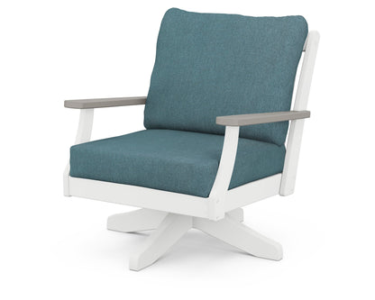 POLYWOOD® Braxton Deep Seating Swivel Chair in White / Driftwood / Ocean Teal