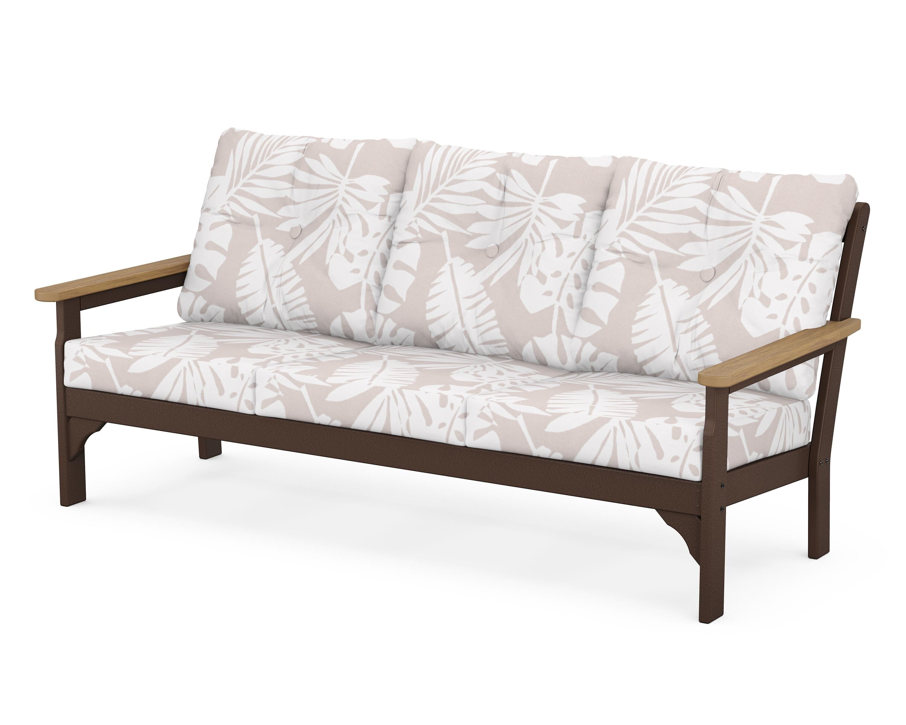 POLYWOOD® Vineyard Deep Seating Sofa in Mahogany / Natural / Leaf Dune Burlap