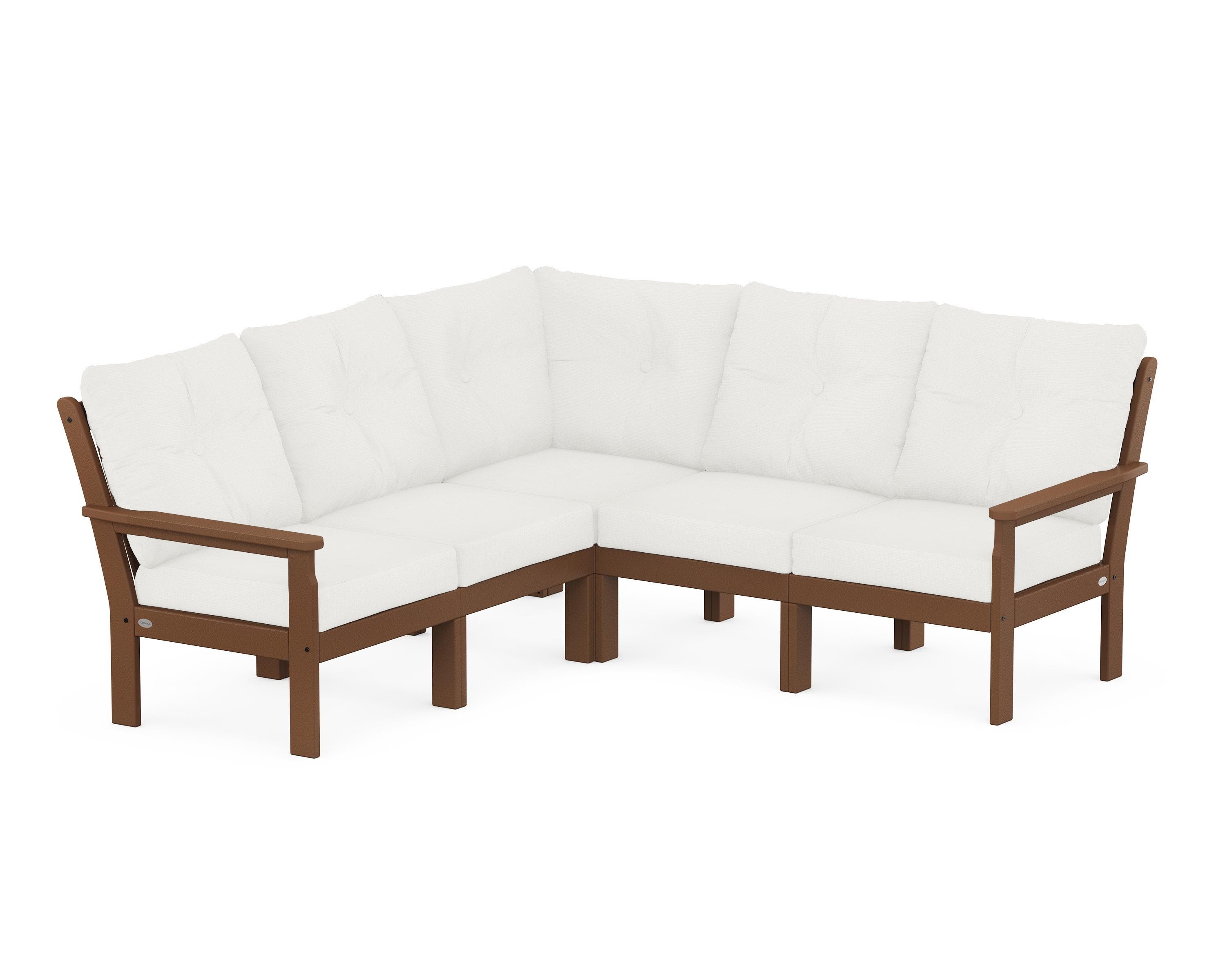 POLYWOOD® Vineyard 5-Piece Sectional in Teak / Natural Linen