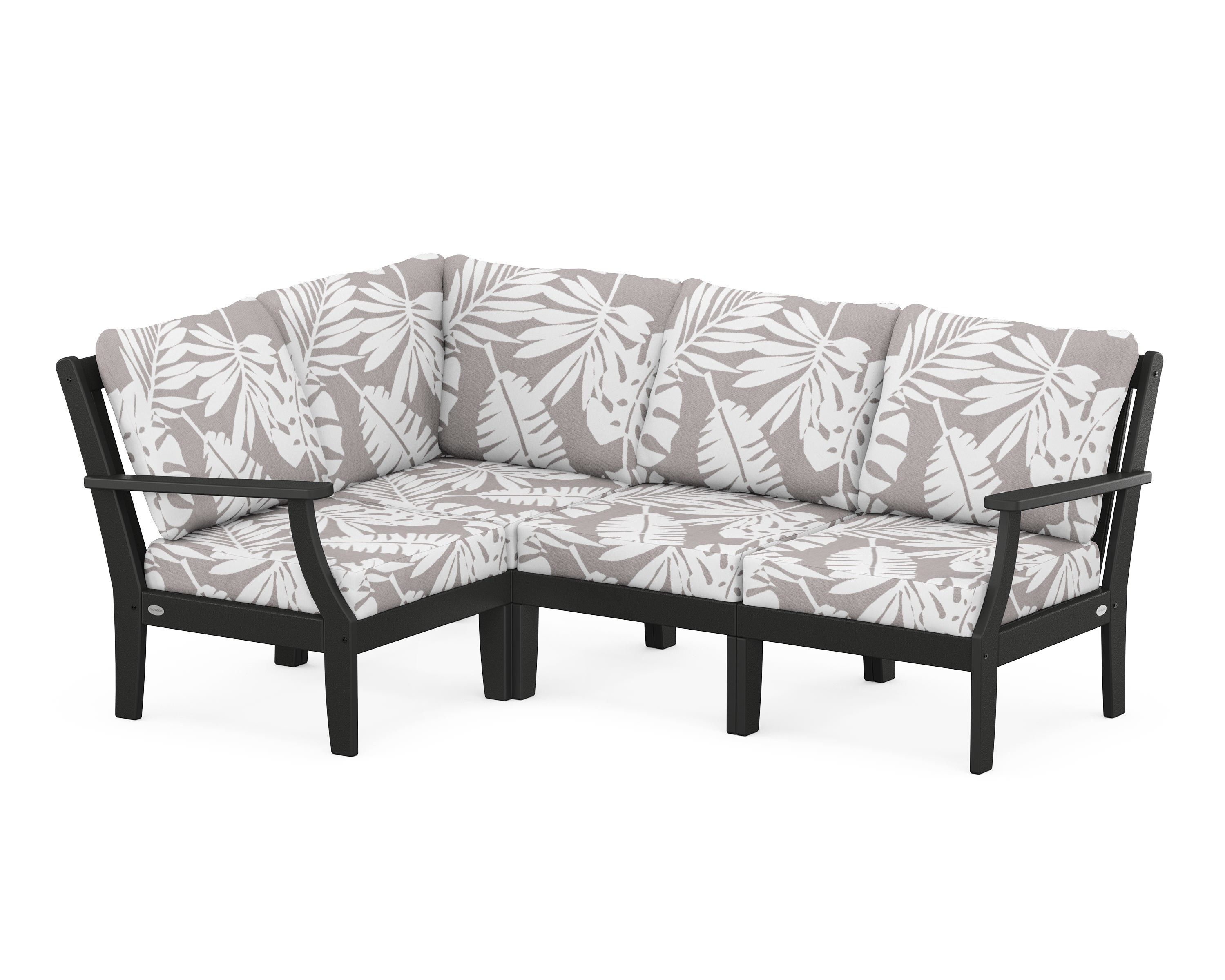 POLYWOOD® Braxton Modular 4-Piece Deep Seating Set in Black / Leaf Grey Mist