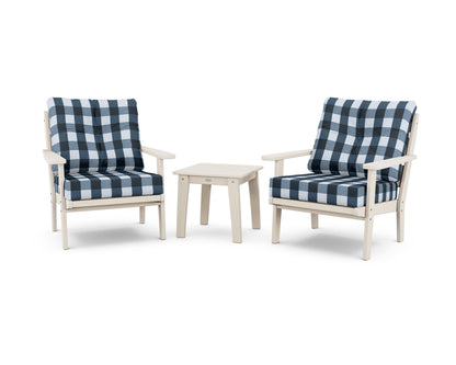 POLYWOOD® Lakeside 3-Piece Deep Seating Chair Set in Sand / Buffalo Plaid Marine Indigo
