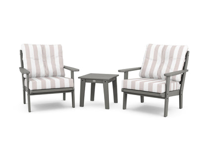 POLYWOOD® Lakeside 3-Piece Deep Seating Chair Set in Slate Grey / Cabana Stripe Dune Burlap