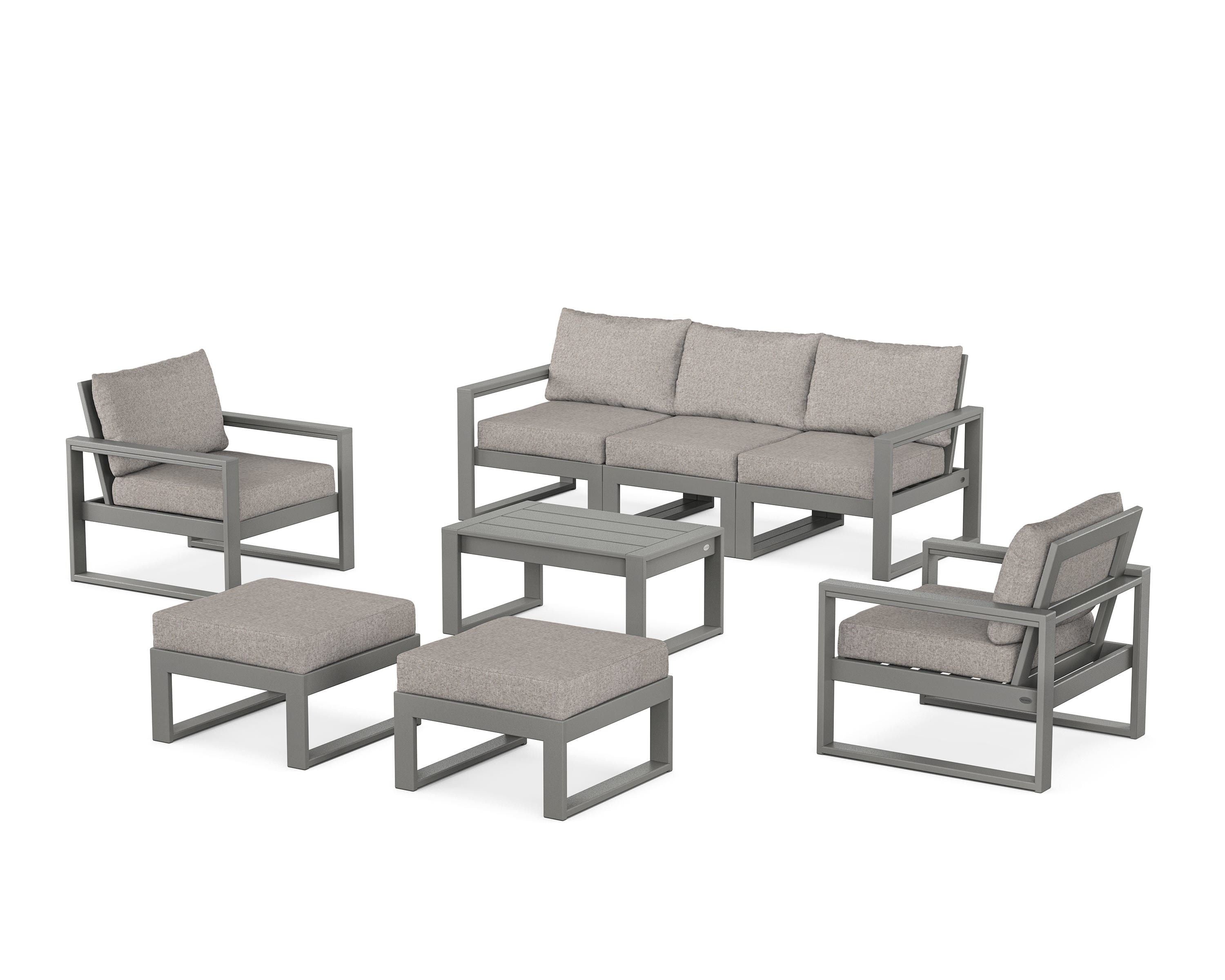 POLYWOOD® EDGE Sectional 8-Piece Lounge Sofa Set in Slate Grey / Weathered Tweed