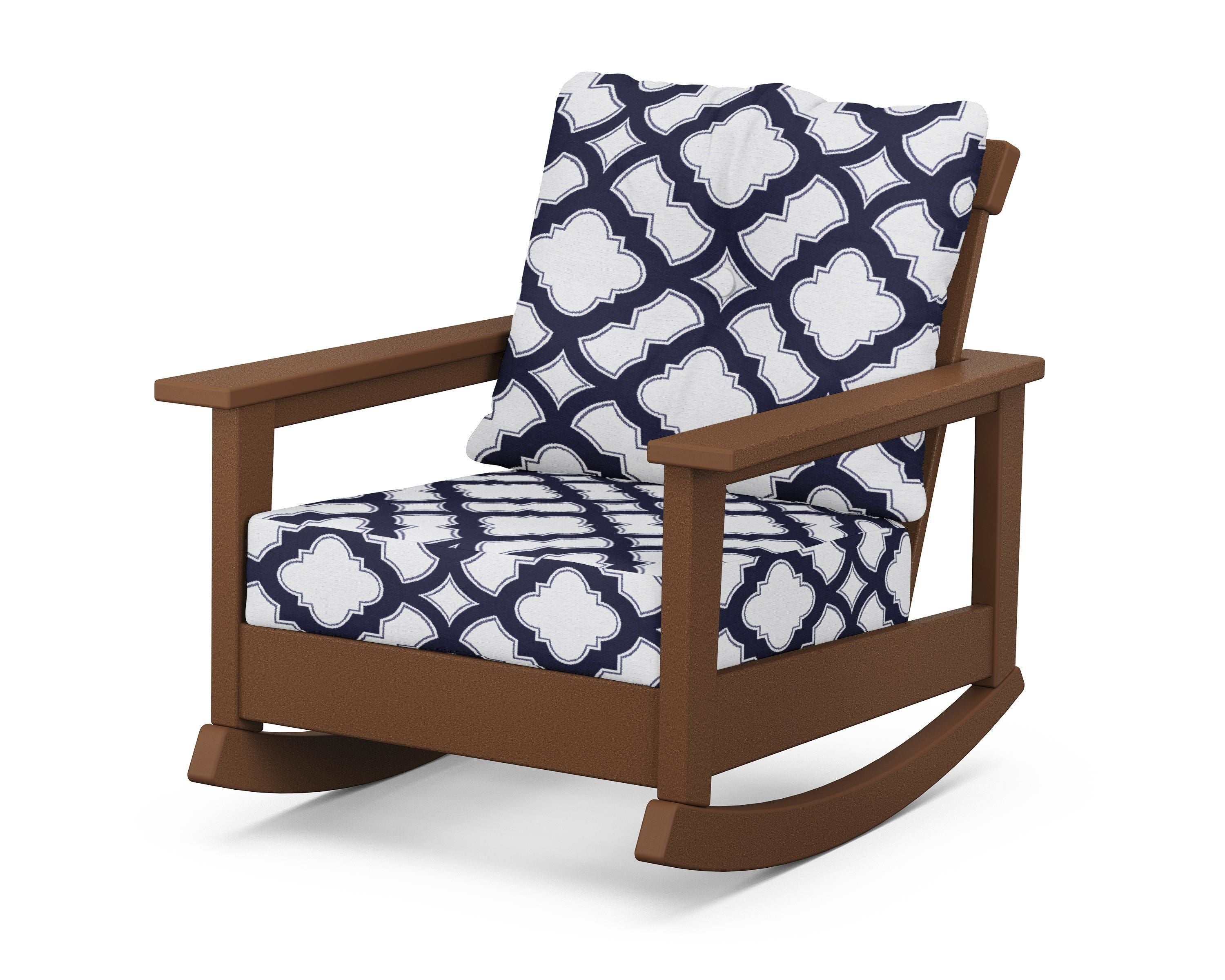 POLYWOOD® Prescott Deep Seating Rocking Chair in Teak / Trellis Navy