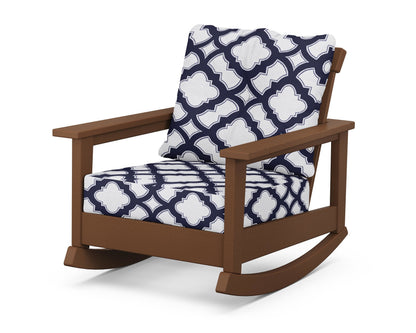 POLYWOOD® Prescott Deep Seating Rocking Chair in Teak / Trellis Navy
