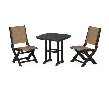 POLYWOOD® Coastal Folding Side Chair 3-Piece Dining Set in Black / Burlap Sling