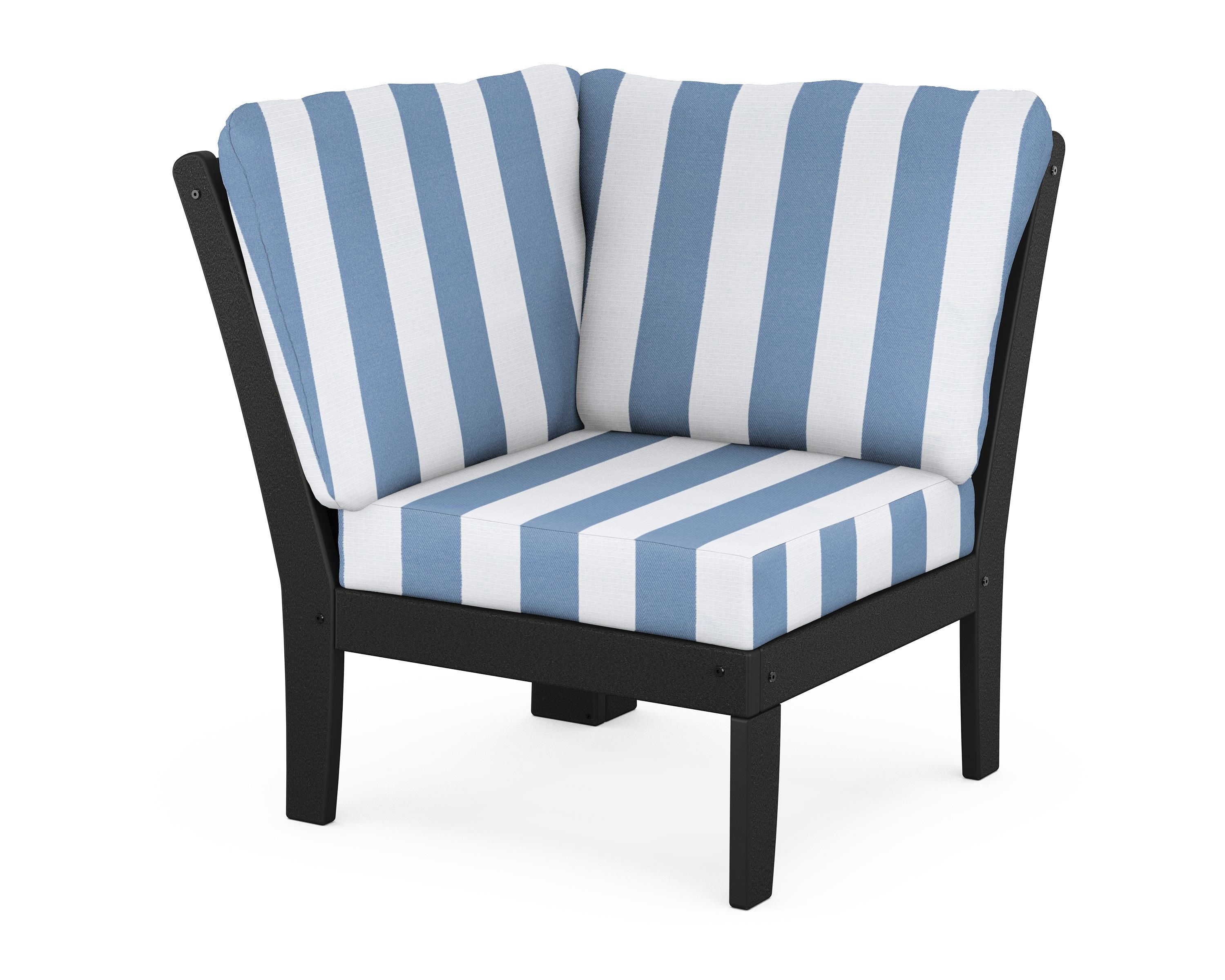 POLYWOOD® Braxton Modular Corner Chair in Black / Cabana Stripe Sky Blue