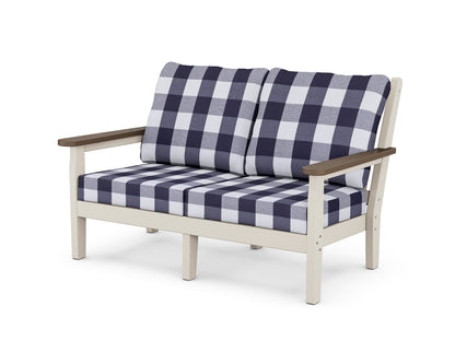 POLYWOOD® Chippendale Deep Seating Loveseat in Sand / Kona / Buffalo Plaid Navy