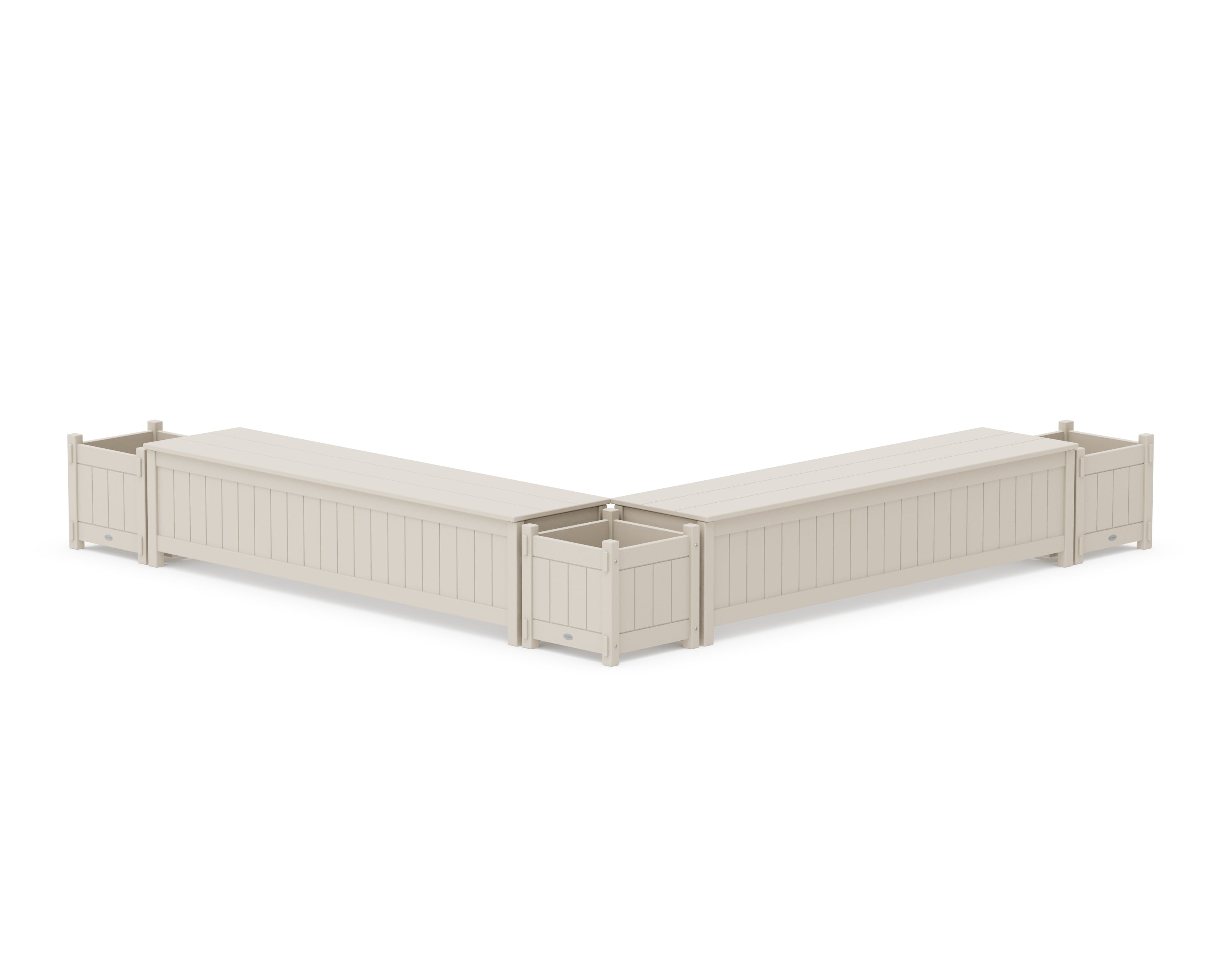 POLYWOOD® 72" Vineyard L- Shaped Planter Storage Bench Corner Set in Sand