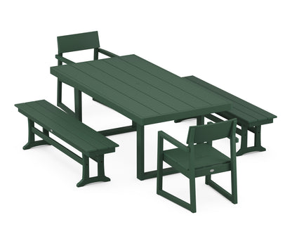 POLYWOOD® EDGE 5-Piece Dining Set with Benches in Green