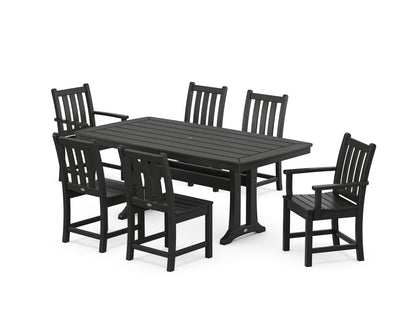POLYWOOD® Traditional Garden 7-Piece Dining Set with Trestle Legs in Black