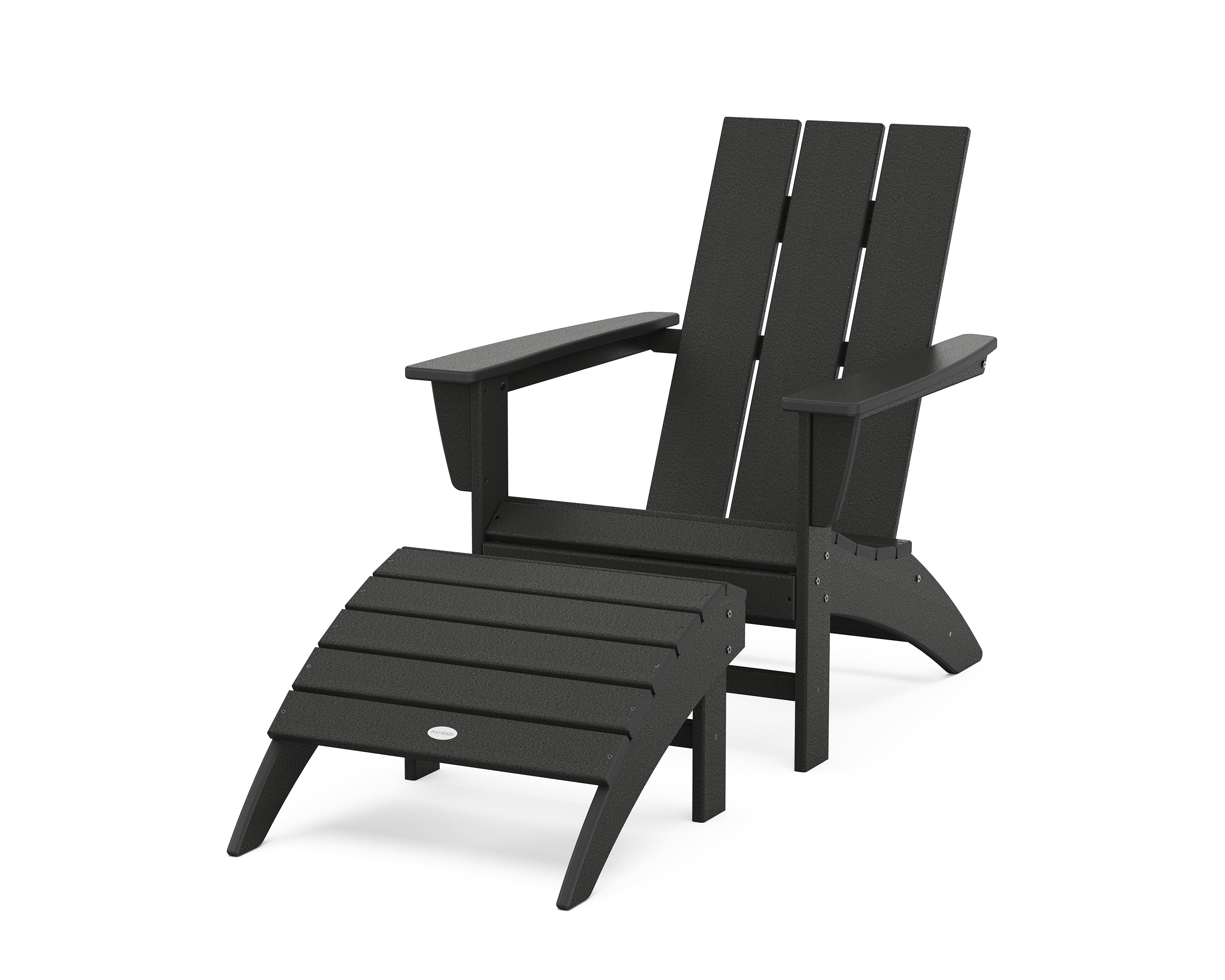 POLYWOOD® Modern Adirondack Chair 2-Piece Set with Ottoman in Black