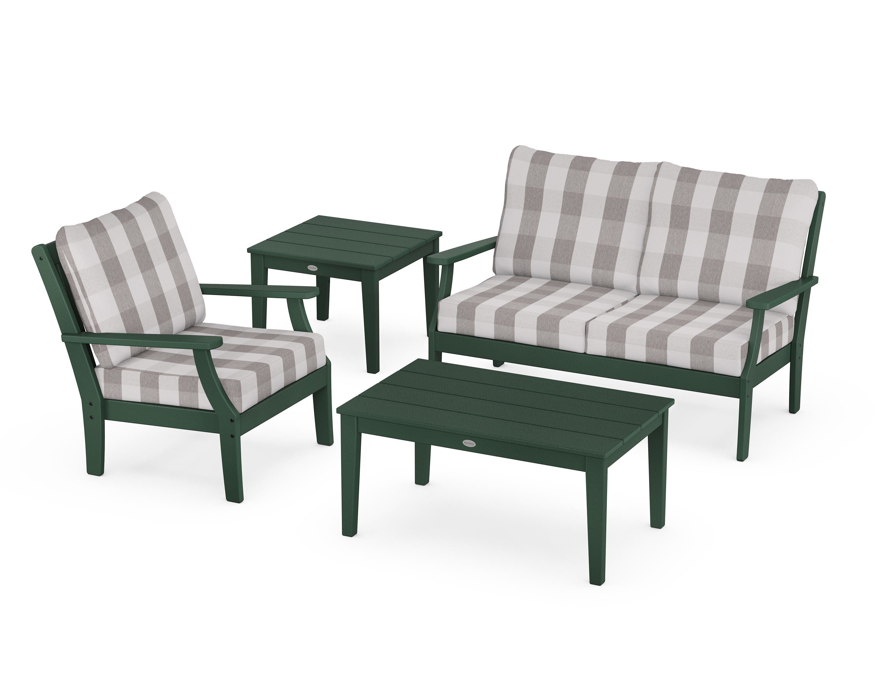 POLYWOOD® Braxton 4-Piece Deep Seating Set in Green / Buffalo Plaid Grey Mist