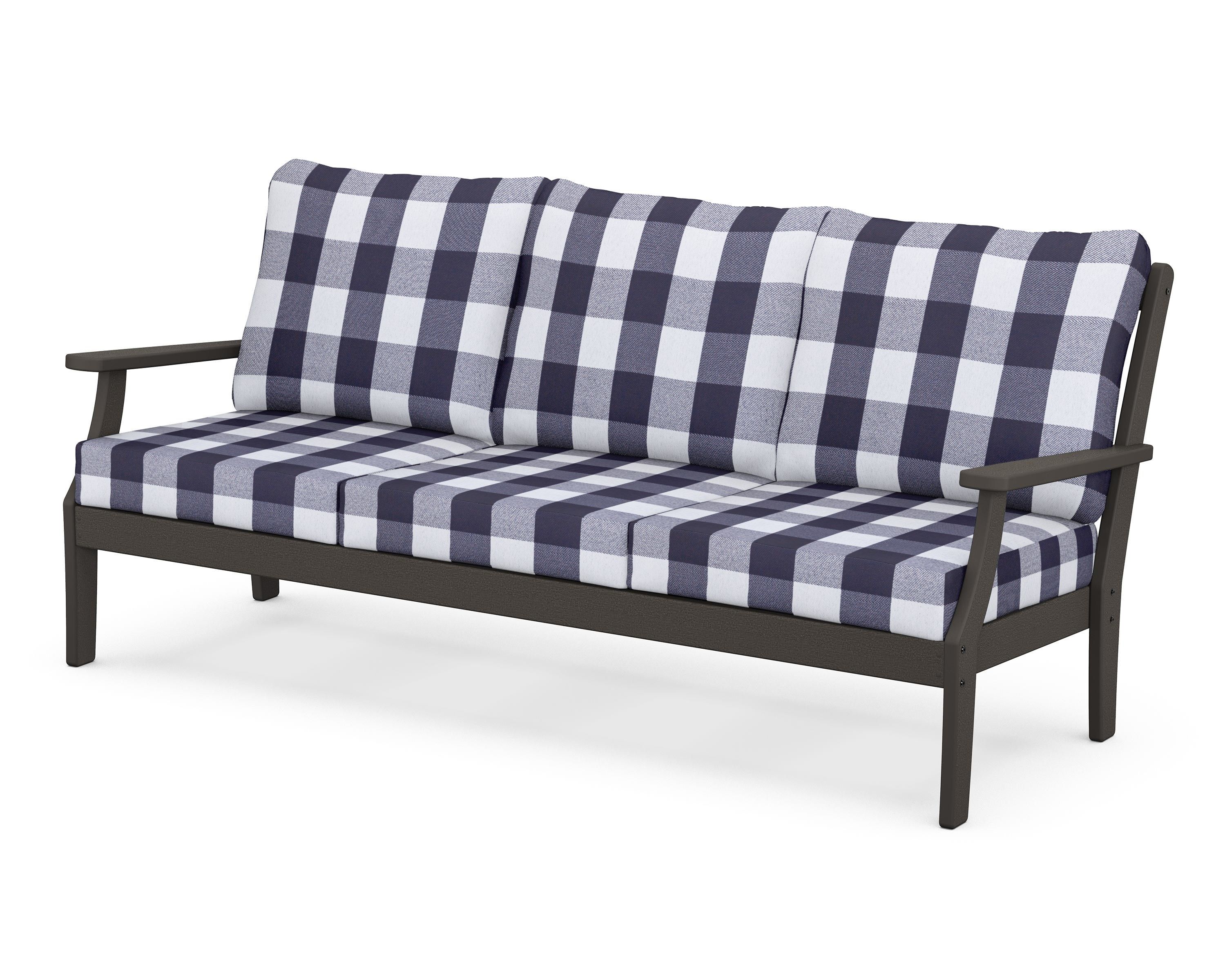 POLYWOOD® Braxton Deep Seating Sofa in Vintage Coffee / Buffalo Plaid Navy