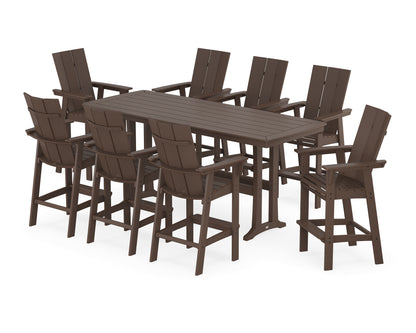 POLYWOOD® Modern Curveback Adirondack 9-Piece Bar Set with Trestle Legs in Mahogany