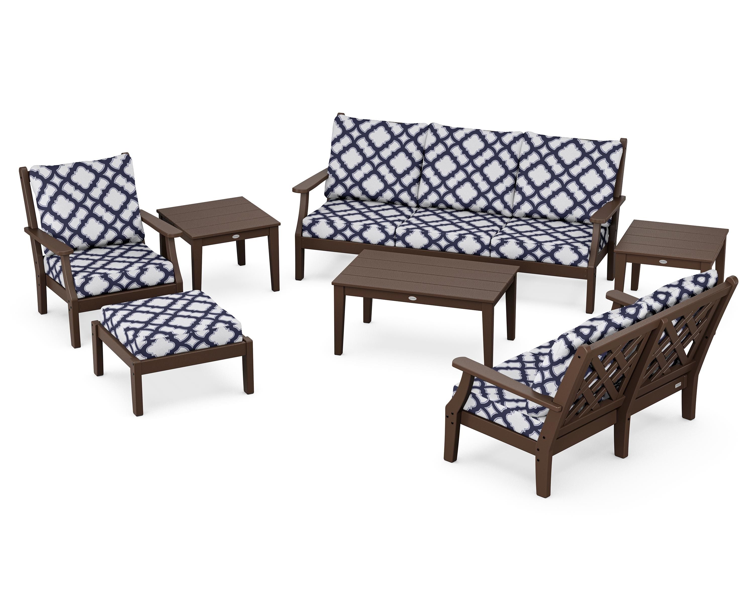 Country Living Wovendale 7-Piece Deep Seating Set in Mahogany / Trellis Navy