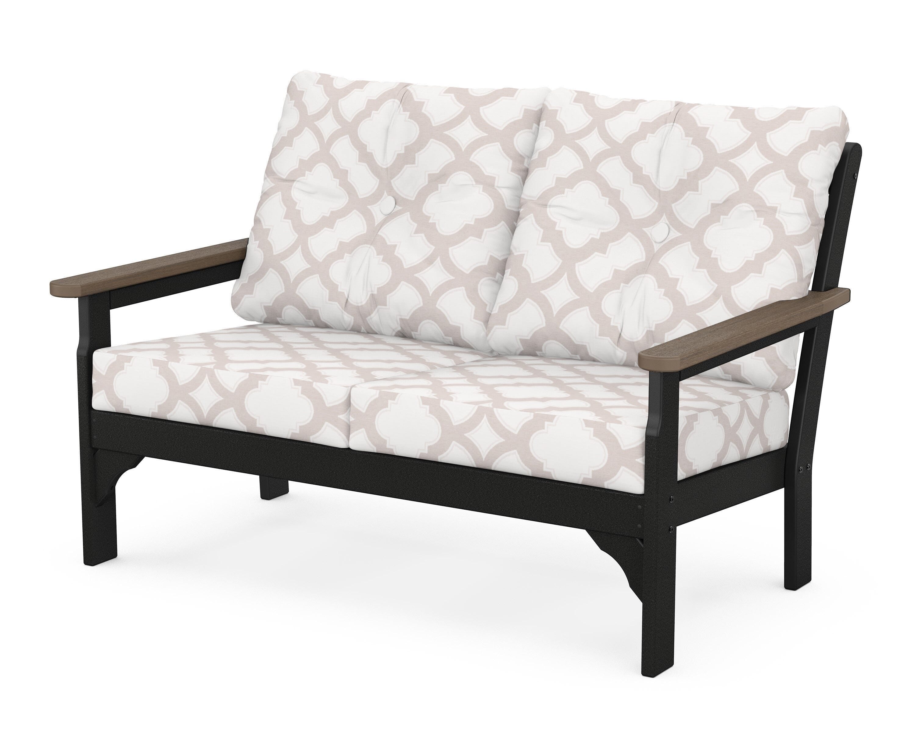 POLYWOOD® Vineyard Deep Seating Loveseat in Black / Kona / Trellis Dune Burlap