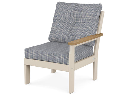 POLYWOOD® Vineyard Modular Right Arm Chair in Sand / Natural / Houndstooth Sky Blue