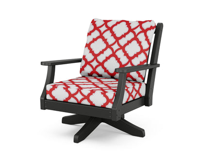 Country Living Wovendale Deep Seating Swivel Chair in Black / Trellis Crimson