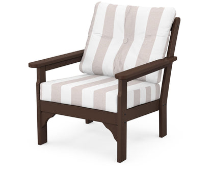 POLYWOOD® Vineyard Deep Seating Chair in Mahogany / Cabana Stripe Dune Burlap