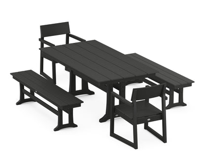 POLYWOOD® EDGE 5-Piece Farmhouse Dining Set With Trestle Legs in Black