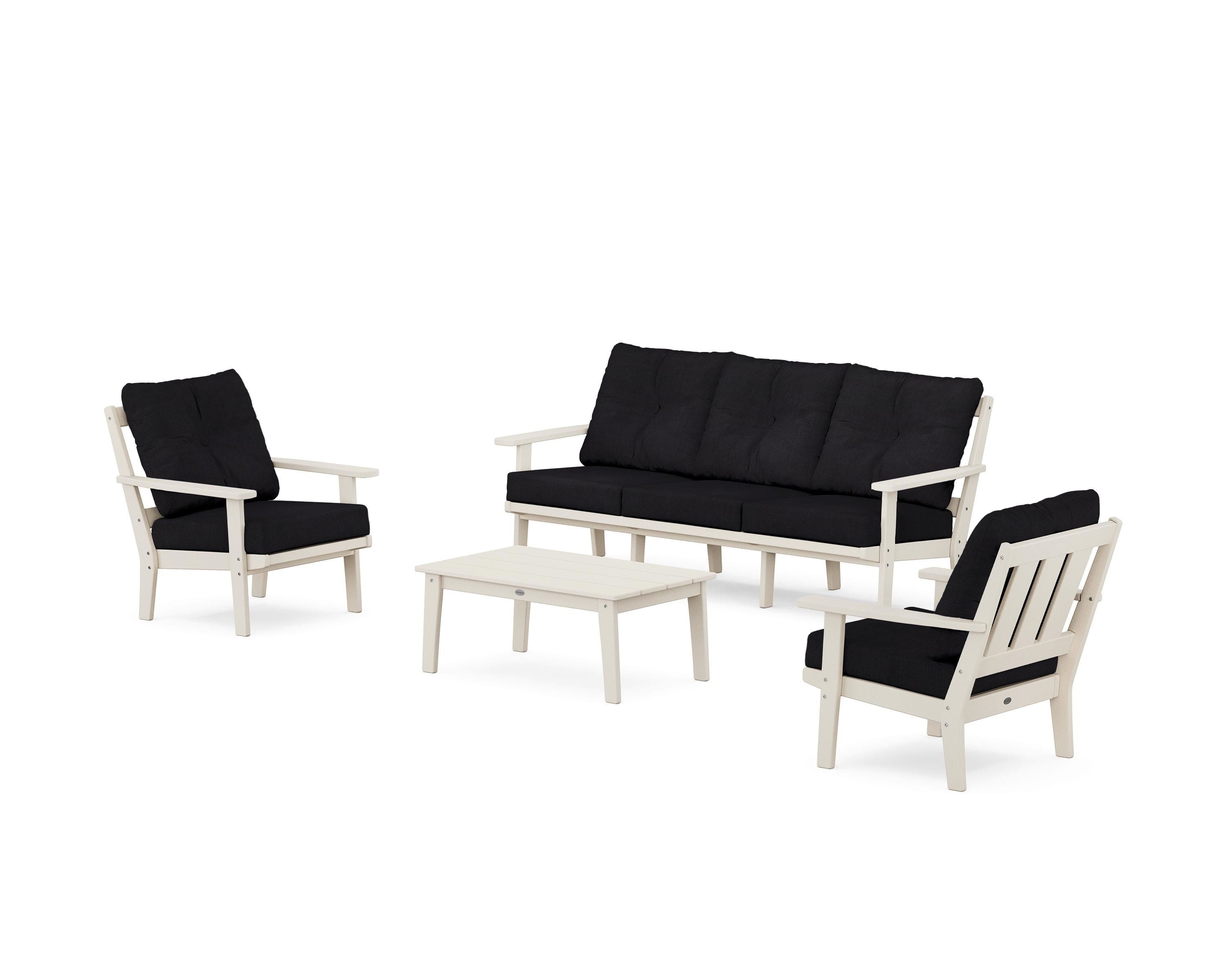POLYWOOD® Oxford 4-Piece Deep Seating Set with Sofa in Sand / Midnight Linen