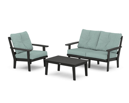 POLYWOOD® Oxford 3-Piece Deep Seating Set with Loveseat in Black / Glacier Spa