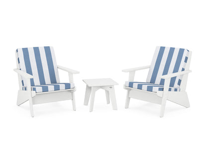 POLYWOOD® Riviera Modern Lounge 3-Piece Set in White / Cabana Stripe Sky Blue