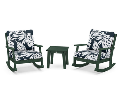 POLYWOOD® Braxton 3-Piece Deep Seating Rocker Set in Green / Leaf Marine Indigo