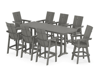 POLYWOOD® Modern Curveback Adirondack Swivel 9-Piece Bar Set with Trestle Legs in Slate Grey
