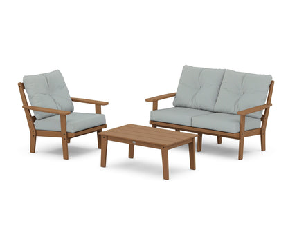 POLYWOOD® Oxford 3-Piece Deep Seating Set with Loveseat in Teak / Spa