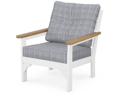 POLYWOOD® Vineyard Deep Seating Chair in White / Natural / Houndstooth Sky Blue