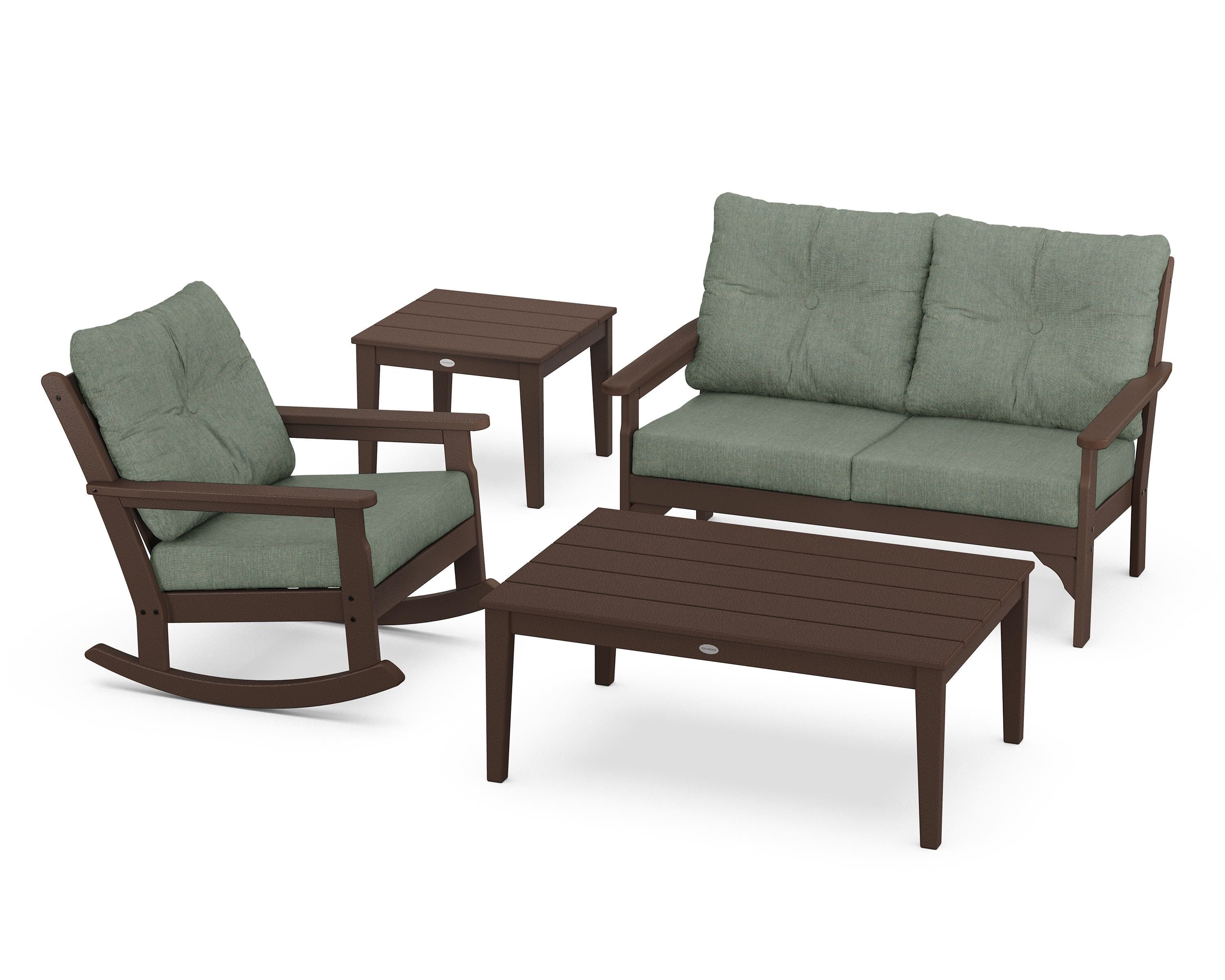 POLYWOOD® Vineyard 4-Piece Deep Seating Rocker Set in Mahogany / Cast Sage