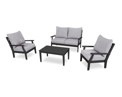 POLYWOOD® Braxton 4-Piece Deep Seating Chair Set in Black / Granite