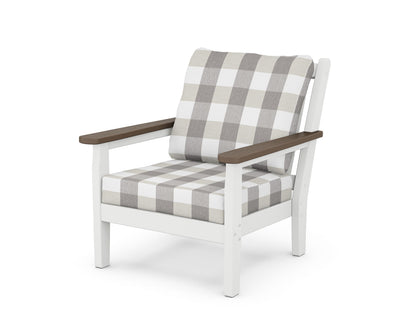 POLYWOOD® Chippendale Deep Seating Chair in White / Kona / Buffalo Plaid Grey Mist
