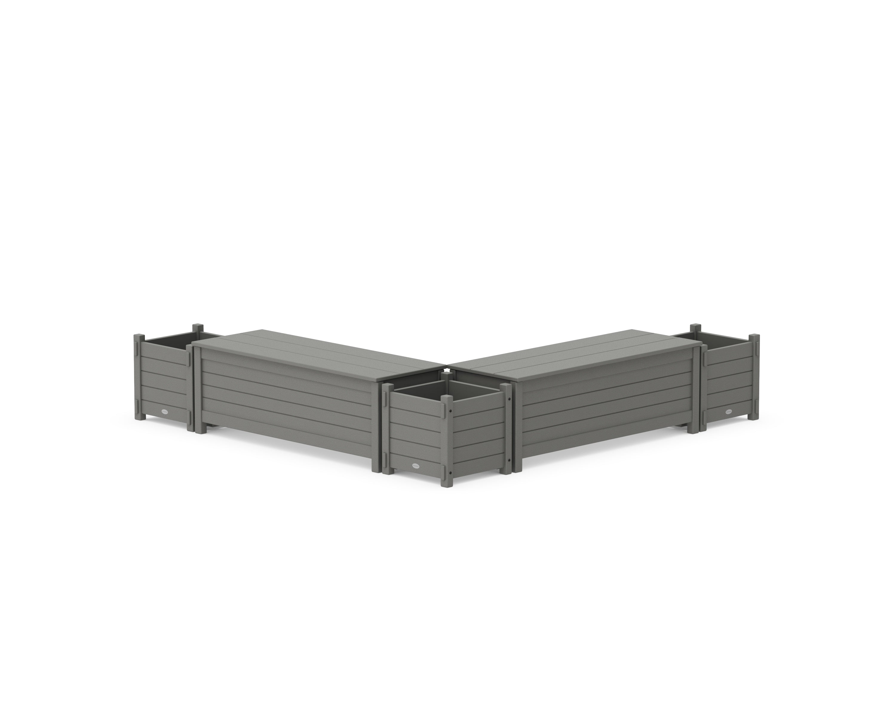 POLYWOOD® 48" Nautical L- Shaped Planter Storage Bench Corner Set in Slate Grey