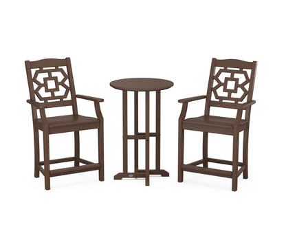 Martha Stewart by POLYWOOD® Chinoiserie 3-Piece Farmhouse Bistro Counter Set in Mahogany