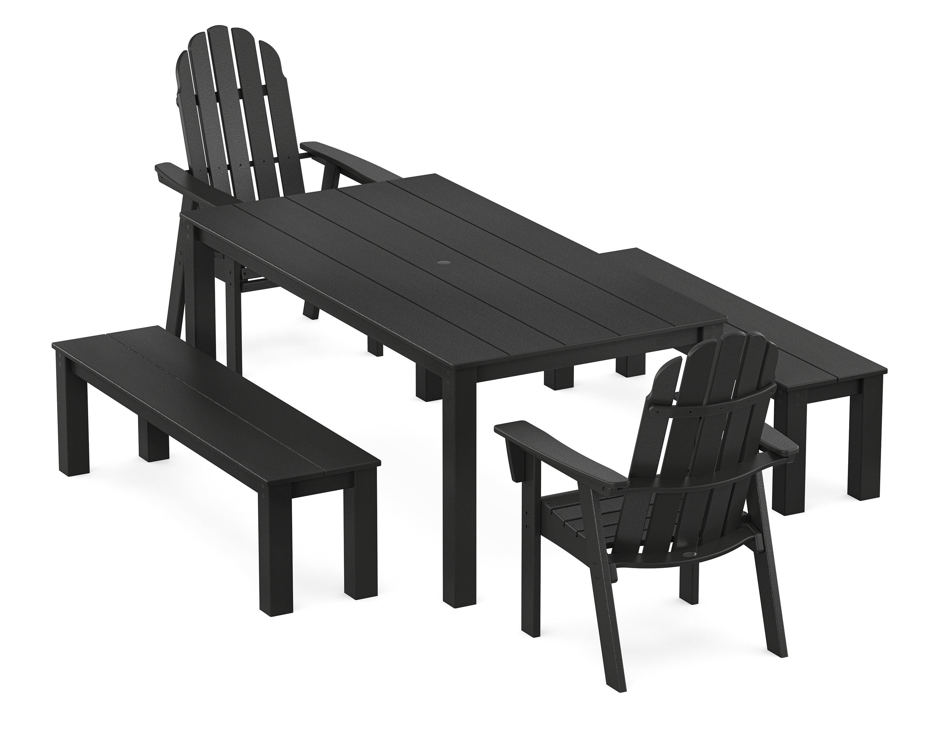 POLYWOOD® Vineyard Curveback Adirondack 5-Piece Parsons Dining Set with Benches in Black