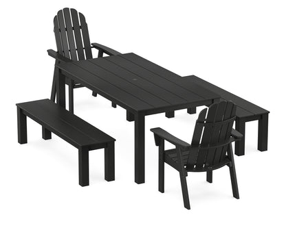 POLYWOOD® Vineyard Curveback Adirondack 5-Piece Parsons Dining Set with Benches in Black