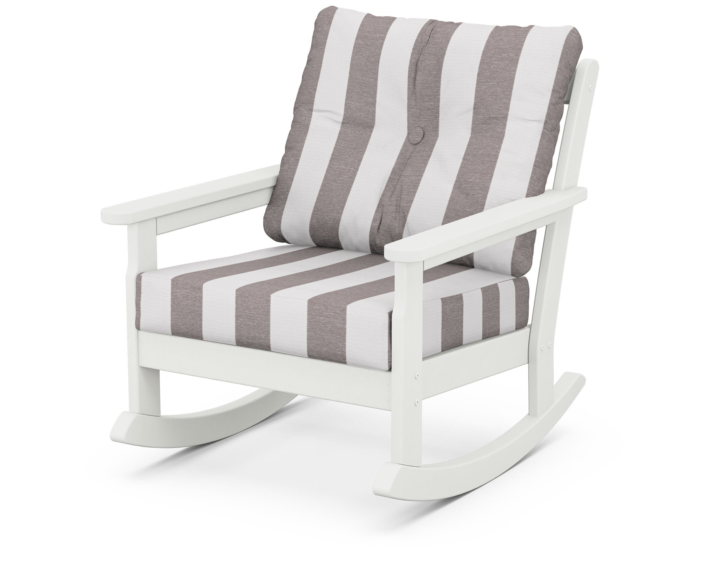 POLYWOOD® Vineyard Deep Seating Rocking Chair in Vintage White / Cabana Stripe Grey Mist