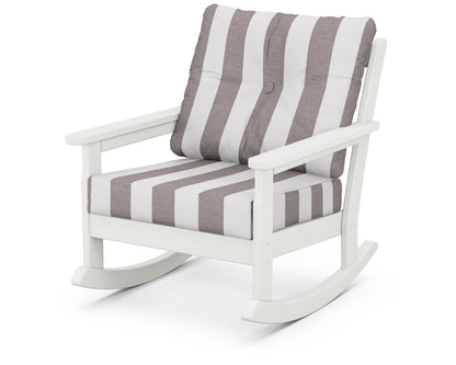 POLYWOOD® Vineyard Deep Seating Rocking Chair in Vintage White / Cabana Stripe Grey Mist