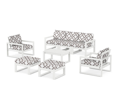 POLYWOOD® EDGE Sectional 8-Piece Lounge Sofa Set in White / Trellis Grey Mist