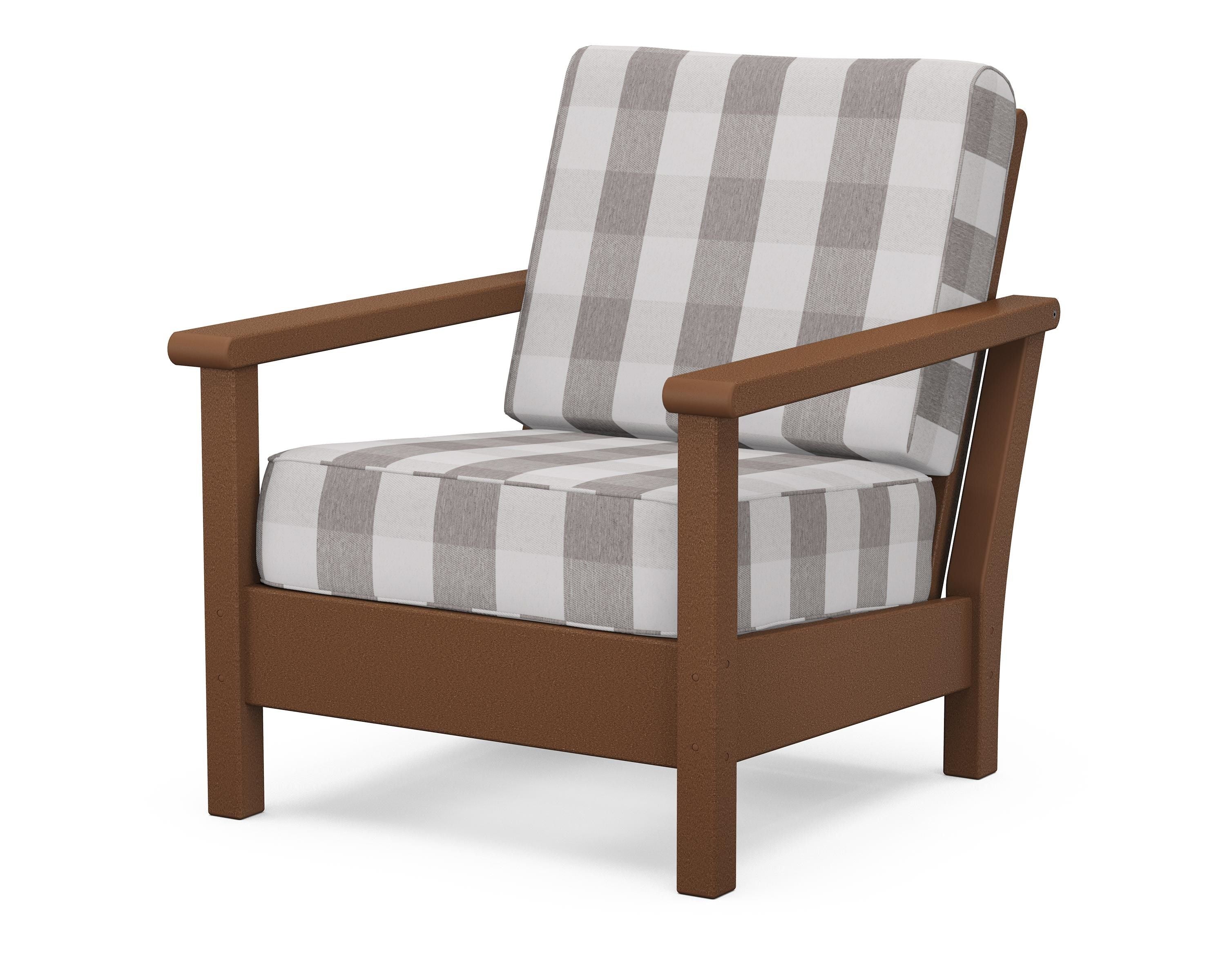 POLYWOOD® Harbour Deep Seating Chair in Teak / Buffalo Plaid Grey Mist